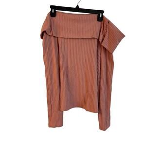 Anthropologie Pink Ribbed Off-The-Shoulder Long Sleeve Top Size 1X